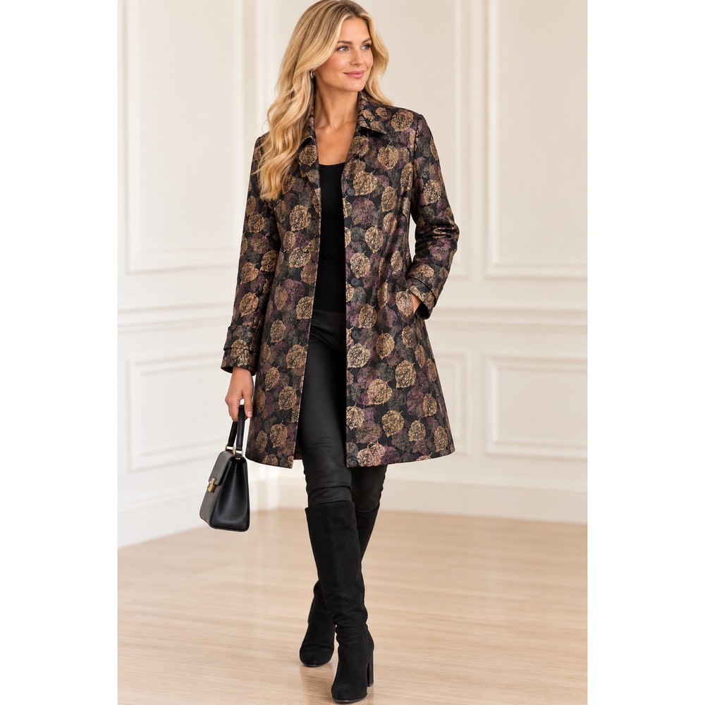 Siricco Australia Genuine Leather Metallic Leaf Print Coat Jacket Sz S